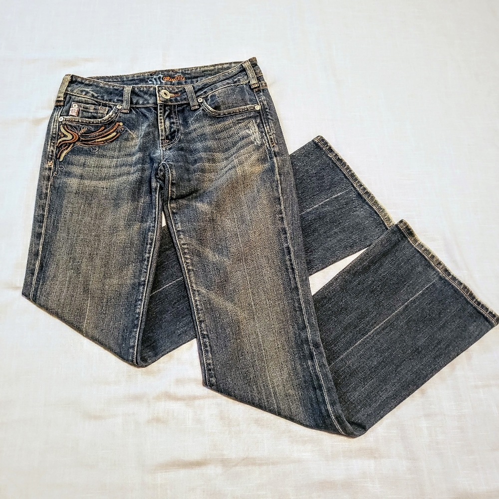 MISS ME Bootcut Kansas Jeans, Blue Embroidery, 27